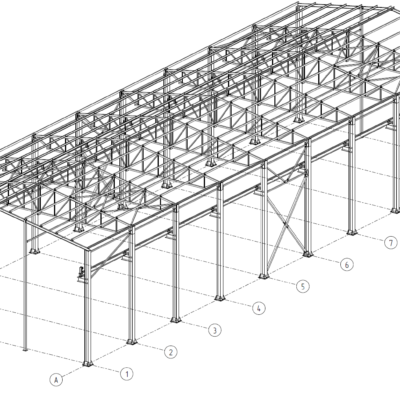 Industrial building with an overhead crane
